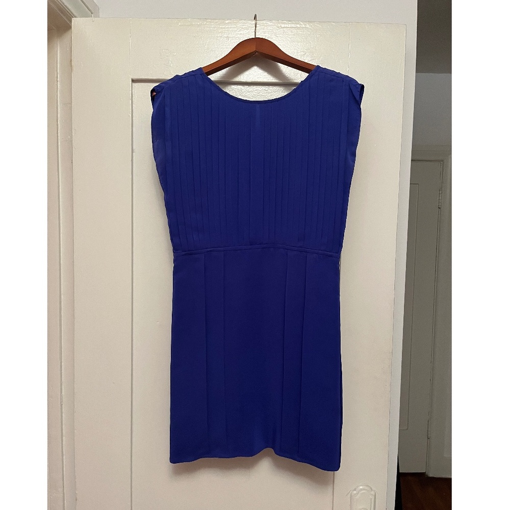 Yana Couture Royal Blue Silk Pleated Mini Cocktail Dress - Size 0